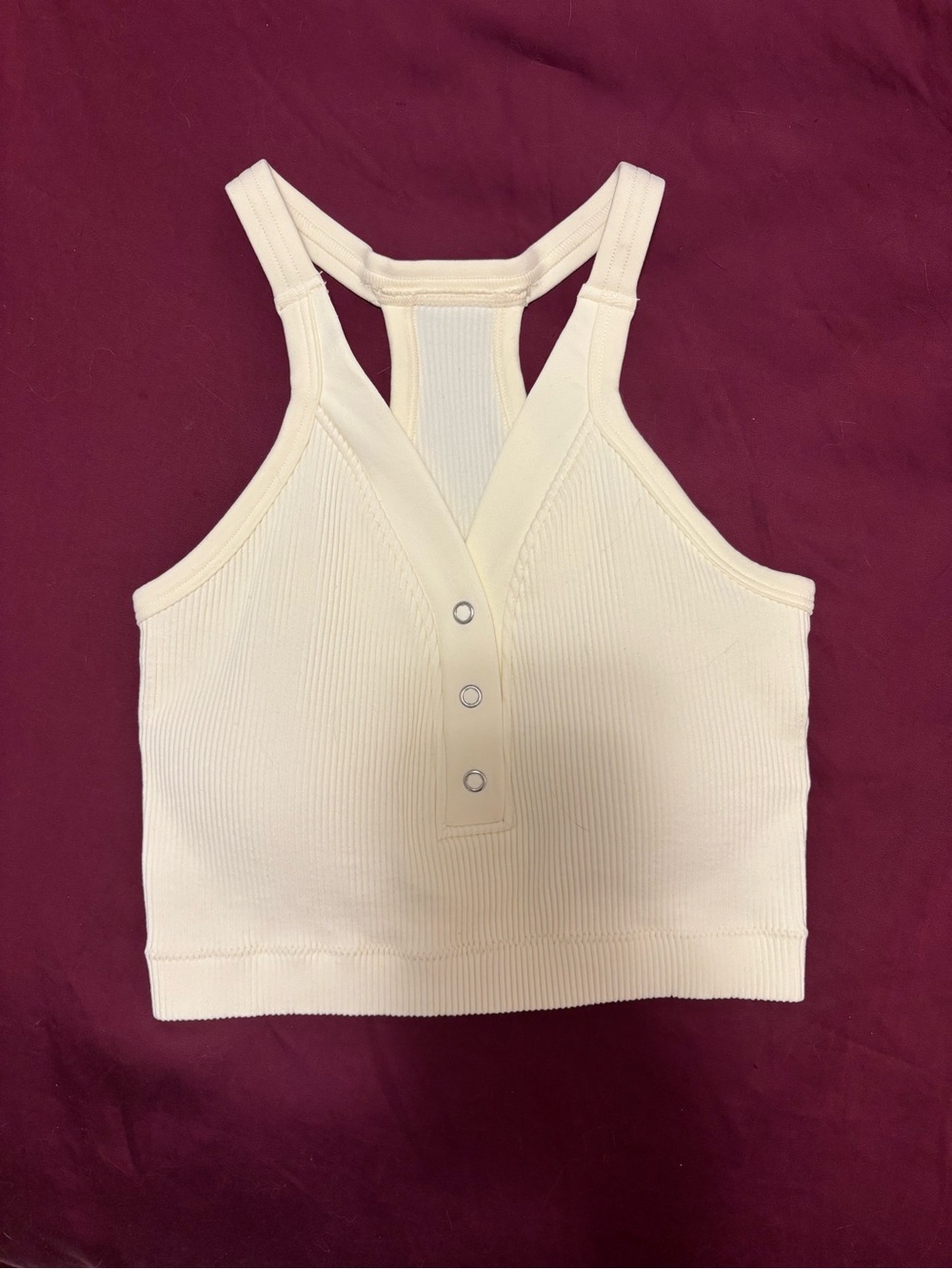 Ribbed Cream Snap-Front Racerback Crop Top